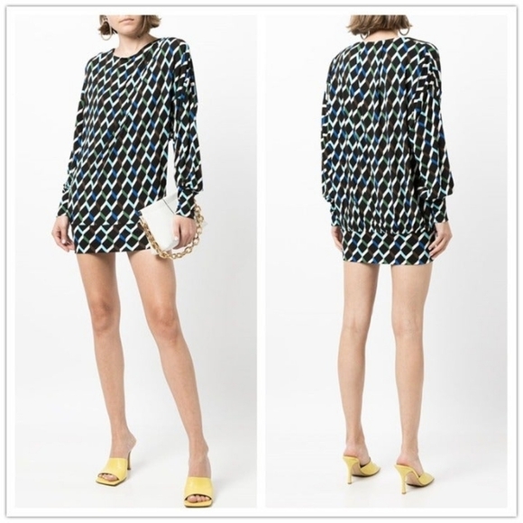 Nwt DIANE VON FURSTENBERG Reese gathered‎ printed jersey Tunic dress M - Picture 1 of 7